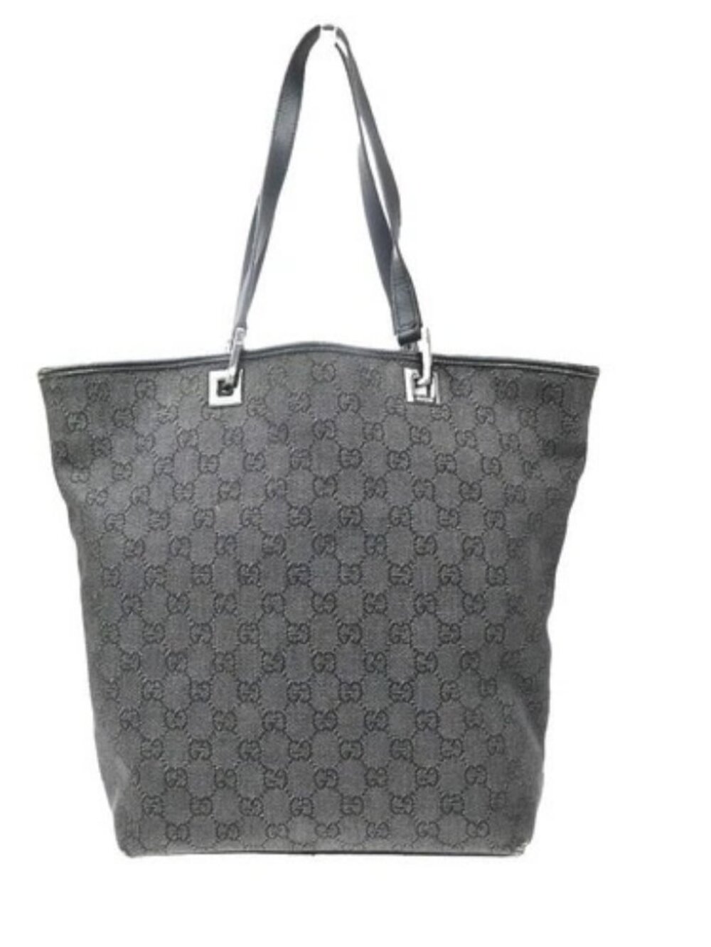 GUCCI Logo GG Pattern Shoulder Tote Bag Canvas Leather Black SHW Italy 05MA740
